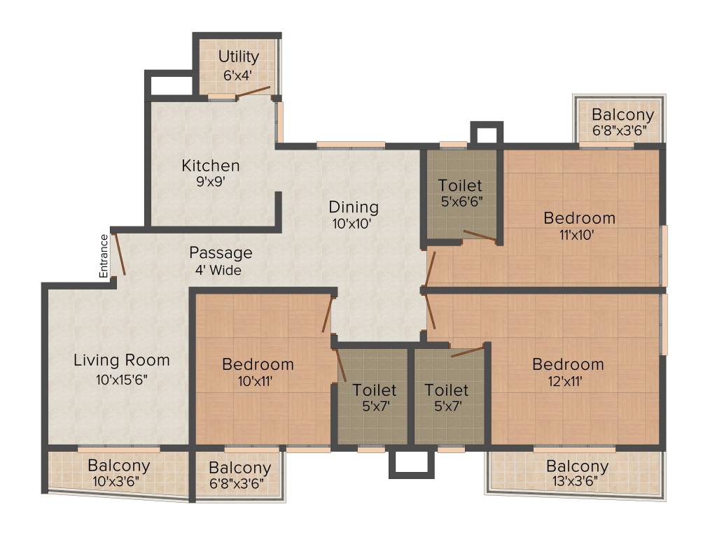 Confident Pride (3BHK+3T (1,378 sq ft) 1378 sq ft)