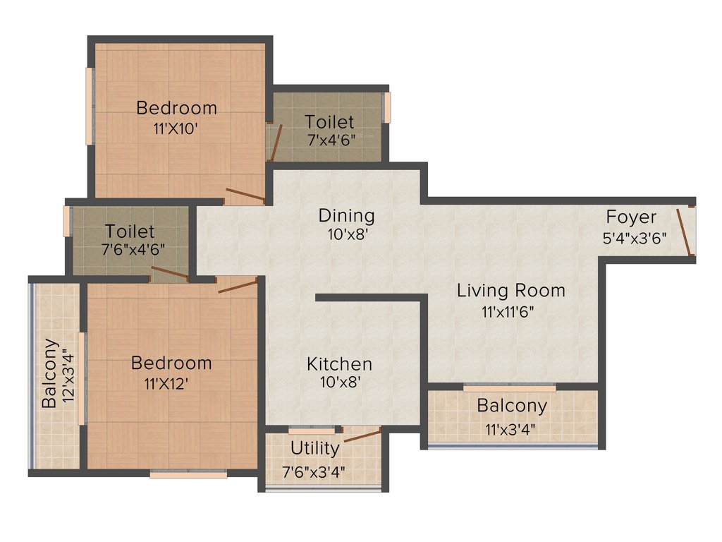 Confident Gold Coast (2BHK+2T (991 sq ft) 991 sq ft)