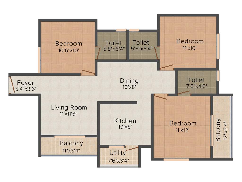 Confident Gold Coast (3BHK+3T (1,170 sq ft) 1170 sq ft)