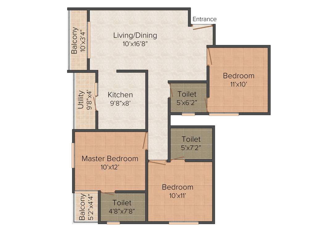 Confident Indus (3BHK+3T (1,174 sq ft) 1174 sq ft)