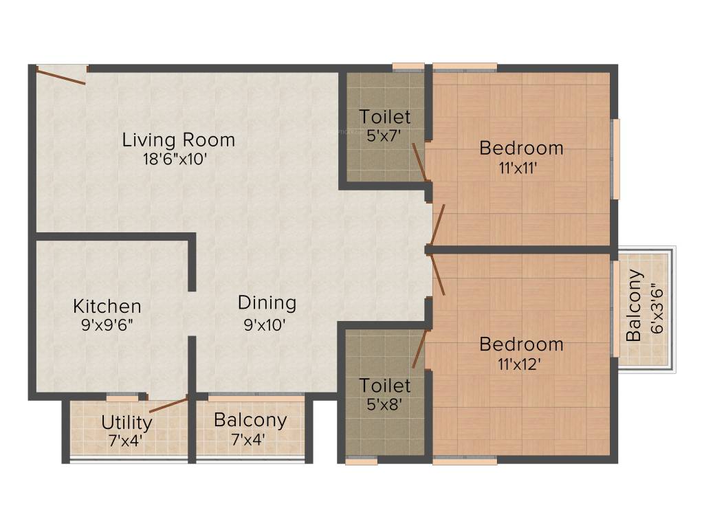 Confident Avior (2BHK+2T (1,095 sq ft) 1095 sq ft)