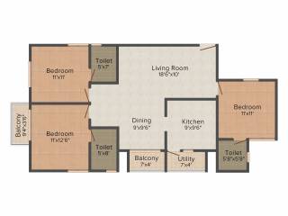 Confident Avior (3BHK+3T (1,300 sq ft) 1300 sq ft)