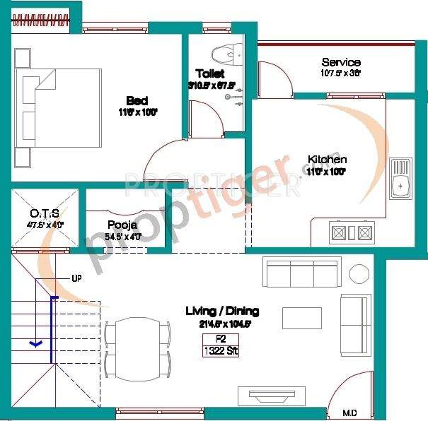 Intech Ponni (2BHK+2T (1,322 sq ft)   Pooja Room 1322 sq ft)