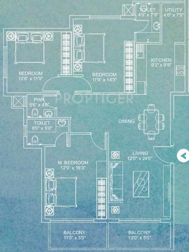 Excel Aqua (3BHK+2T (1,700 sq ft) 1700 sq ft)