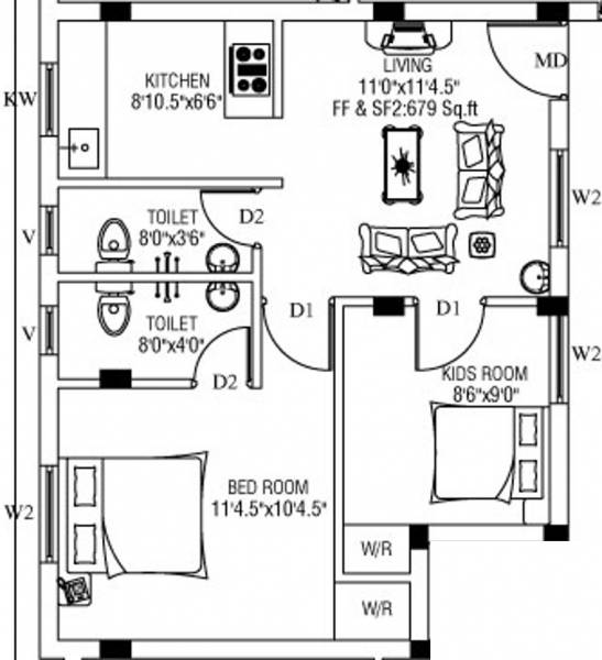 Ourhomes The Jupiter (2BHK+2T (679 sq ft) 679 sq ft)