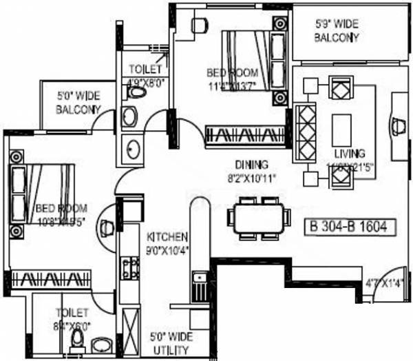 Mantri Astra (2BHK+2T (1,230 sq ft) 1230 sq ft)