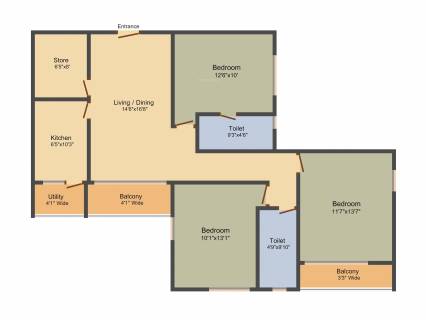 1470 Sq Ft 3 Bhk Floor Plan Image Alcove Block 32 Available For Sale Proptiger Com
