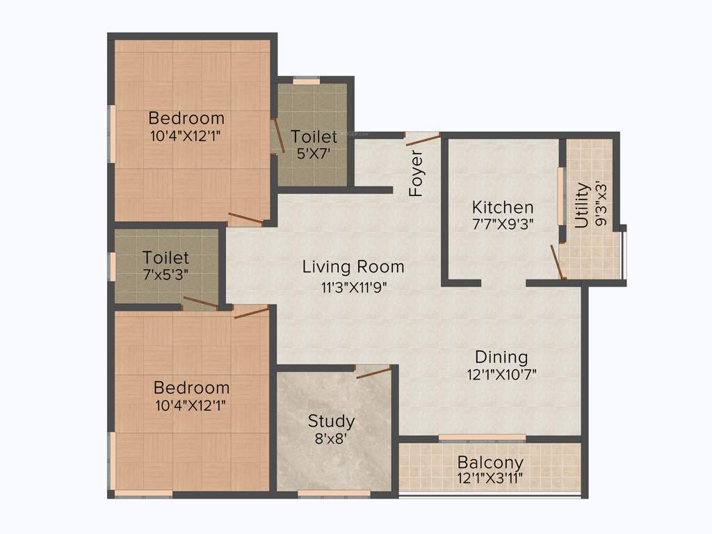 Anmol Casurina (2BHK+2T (1,129 sq ft)   Study Room 1129 sq ft)