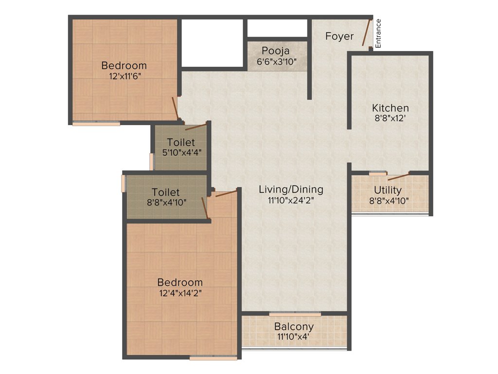 Confident Bellatrix Phase 3 (2BHK+2T (1,290 sq ft) 1290 sq ft)