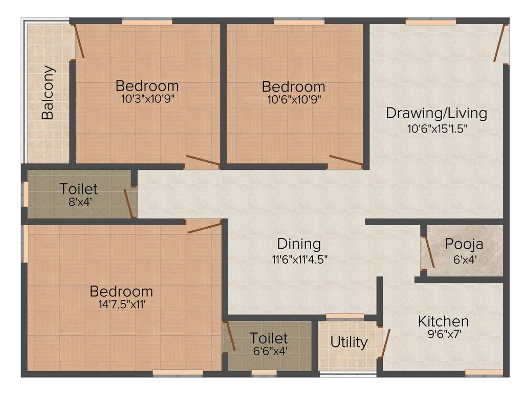 Environ Towers (3BHK+2T (1,240 sq ft)   Pooja Room 1240 sq ft)