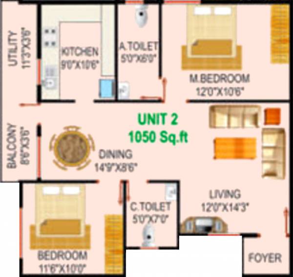 Magnum Sri Nivasam (2BHK+2T (1,050 sq ft) 1050 sq ft)