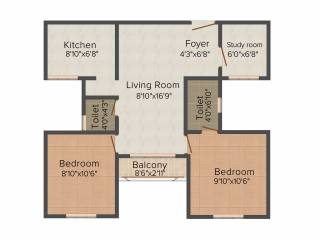 Mahindra Nova (2BHK+2T (836 sq ft) + Study Room 836 sq ft)