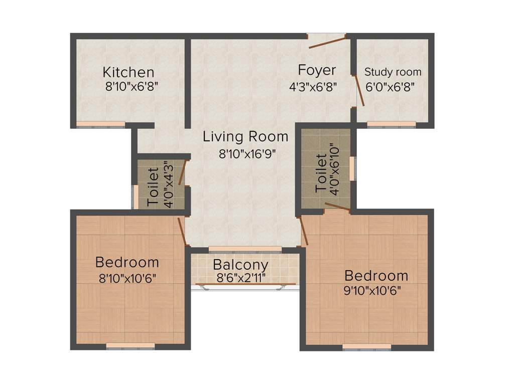 Mahindra Nova (2BHK+2T (836 sq ft) + Study Room 836 sq ft)