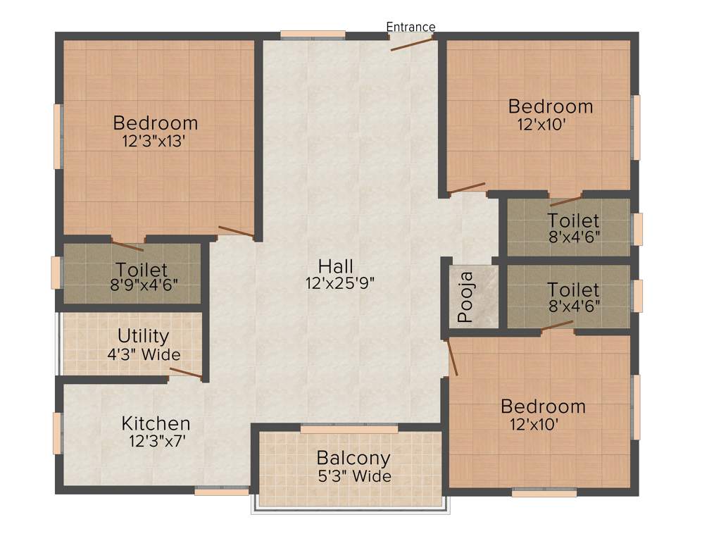 Alekhya Footprints (3BHK+3T (1,510 sq ft)   Pooja Room 1510 sq ft)