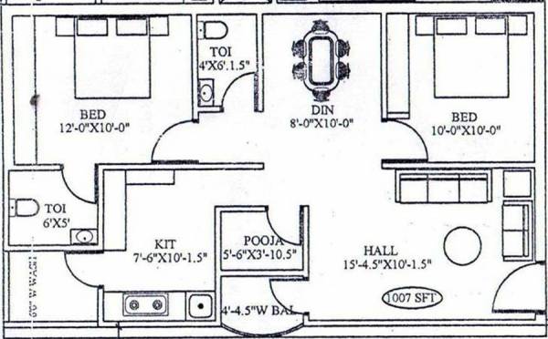 Priya Sai Krupa Residency (2BHK+2T (1,007 sq ft)   Pooja Room 1007 sq ft)