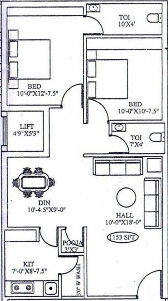 Priya Sai Krupa Residency (2BHK+2T (1,153 sq ft)   Pooja Room 1153 sq ft)