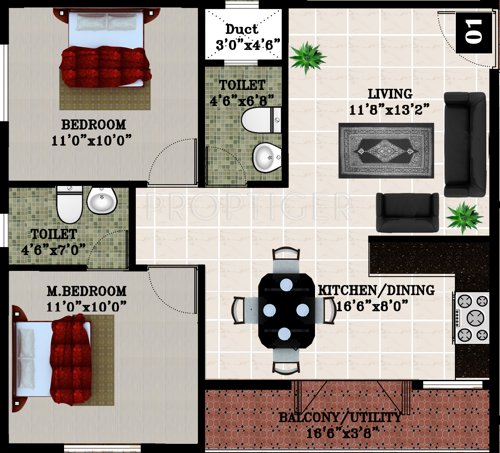 DS Splendor Nest (2BHK+2T (1,076 sq ft) 1076 sq ft)