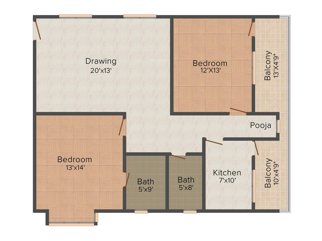 Srisairam Towers (2BHK+2T (1,365 sq ft)   Pooja Room 1365 sq ft)