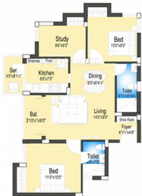 DABC Euphorbia Phase 2 (2BHK+2T (1,009 sq ft)   Study Room 1009 sq ft)