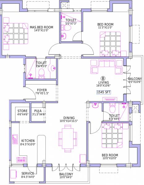 Gayatri Realities Park View (3BHK+3T (1,545 sq ft)   Pooja Room 1545 sq ft)
