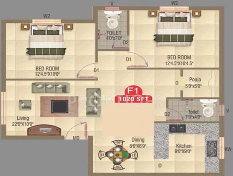 Amudha Castia (2BHK+2T (1,020 sq ft)   Pooja Room 1020 sq ft)