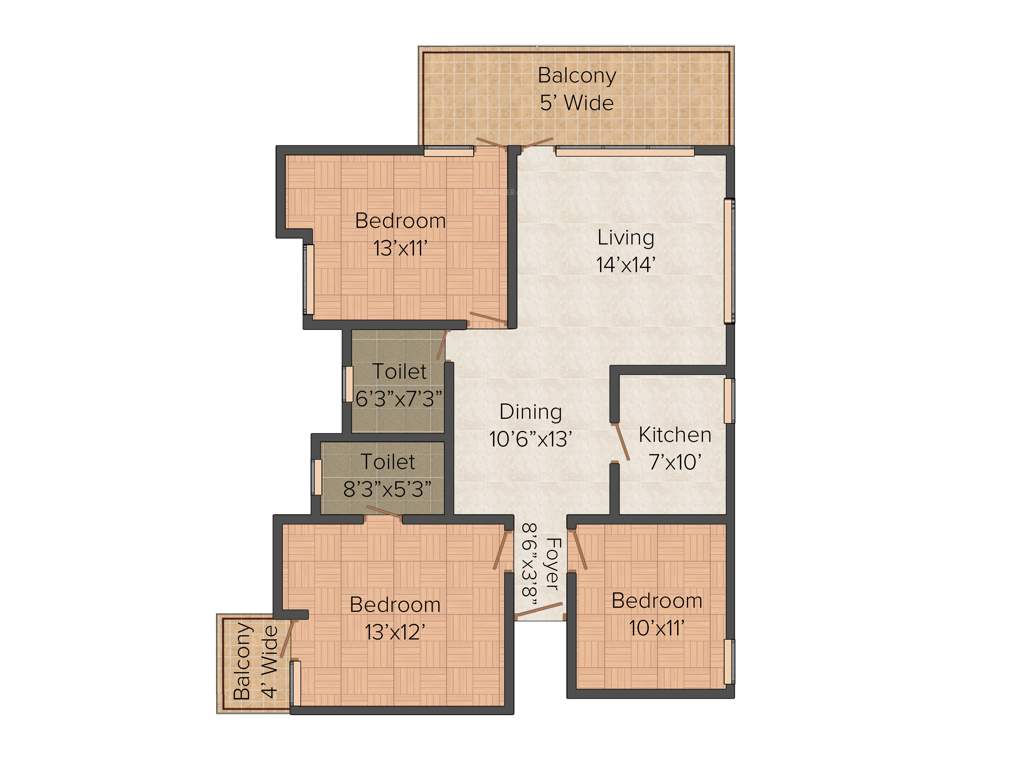 Urban Amangani (3BHK+2T (1,398 sq ft) 1398 sq ft)