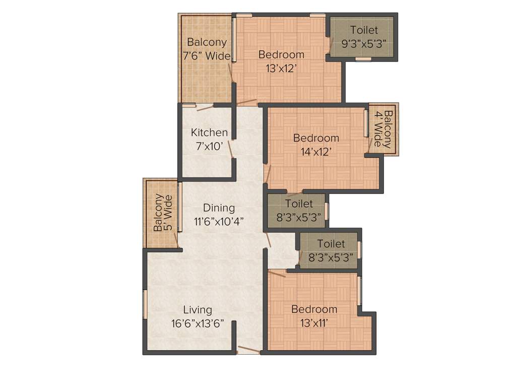 Urban Amangani (3BHK+3T (1,675 sq ft) 1675 sq ft)