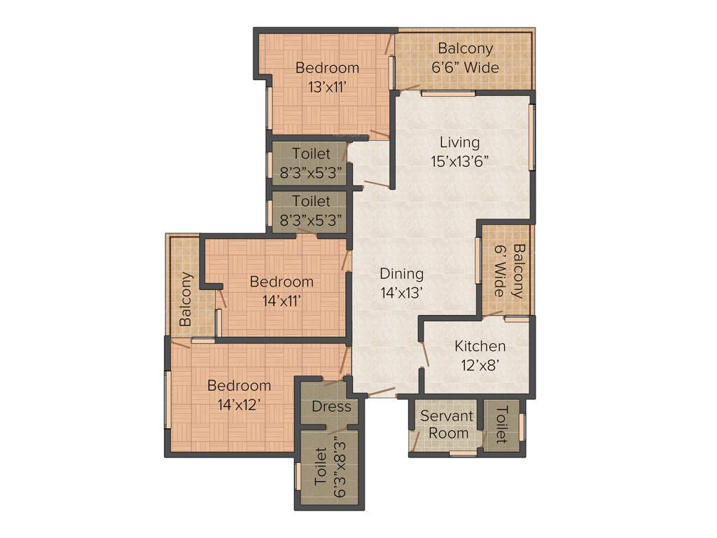 Urban Amangani (3BHK+3T (1,963 sq ft) Servant Room 1963 sq ft)