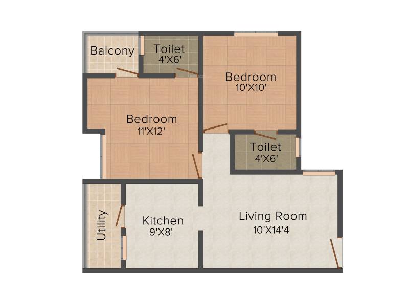 Aagam 99 Residency (2BHK+2T (972 sq ft) 972 sq ft)