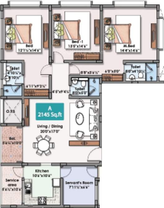 Maruthi Sindur Eternity (3BHK+3T (2,145 sq ft)   Servant Room 2145 sq ft)