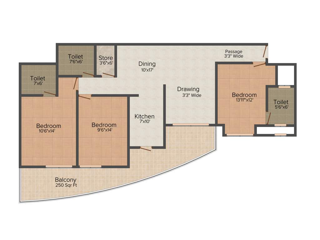 Mahagun Moderne (3BHK+3T (1,650 sq ft) 1650 sq ft)