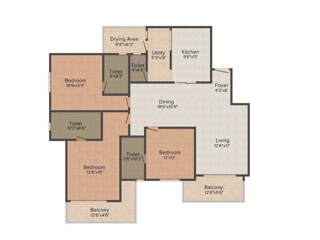 Prestige Neptunes Courtyard (3BHK+3T (2,223 sq ft) + Servant Room 2223 sq ft)