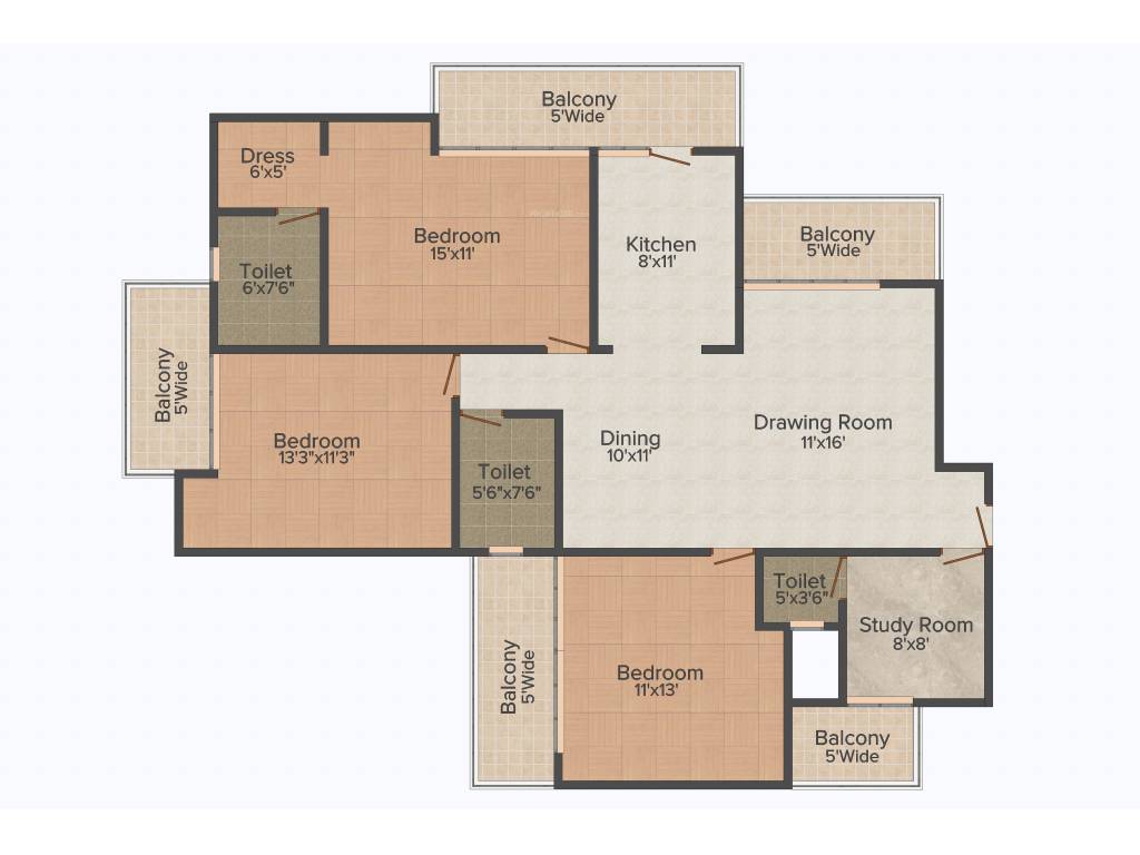 Saviour Iris (3BHK+3T (1,800 sq ft)   Study Room 1800 sq ft)