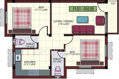 Kaaviya Isha (2BHK+2T (910 sq ft) 910 sq ft)