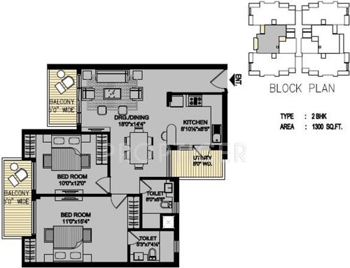 AMR Apartment 55 (2BHK+2T (1,300 sq ft) 1300 sq ft)