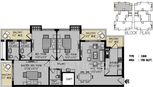 AMR Apartment 55 (3BHK+3T (1,700 sq ft) 1700 sq ft)