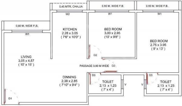 Marvel Sai Shanti Park (2BHK+2T (1,000 sq ft) 1000 sq ft)