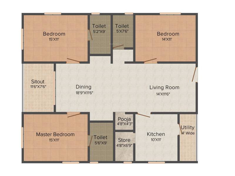 Modi Emerald Heights (3BHK+3T (1,895 sq ft)   Pooja Room 1895 sq ft)