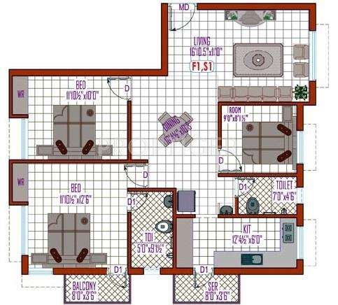 Aavaasa Ramagopal (3BHK+2T (1,238 sq ft) 1238 sq ft)