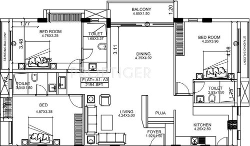 Adroit Sirius (3BHK+3T (2,194 sq ft)   Pooja Room 2194 sq ft)