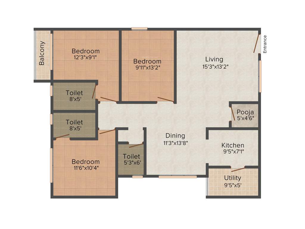 GR Templeton (3BHK+3T (1,540 sq ft) Pooja Room 1540 sq ft)