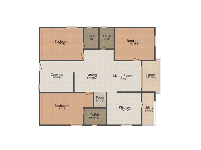 My Home Vihanga (3BHK+3T (1,835 sq ft) + Pooja Room 1835 sq ft)