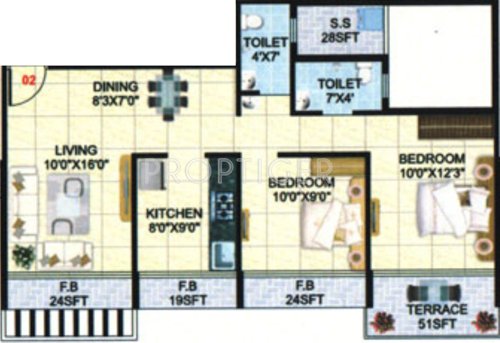 Neelkanth Heights (2BHK+2T (1,155 sq ft) 1155 sq ft)
