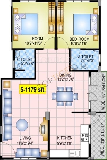 INDWIN Rejoice (2BHK+2T (1,175 sq ft) 1175 sq ft)