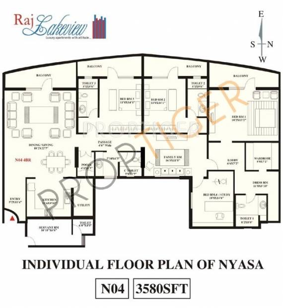 SNN Raj Lake View (4BHK+4T (3,580 sq ft) + Servant Room 3580 sq ft)