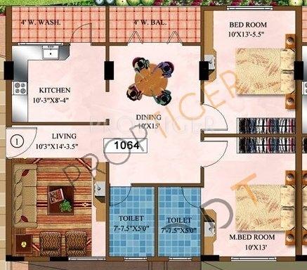 DSR Naveen Lakeside (2BHK+2T (1,064 sq ft) 1064 sq ft)