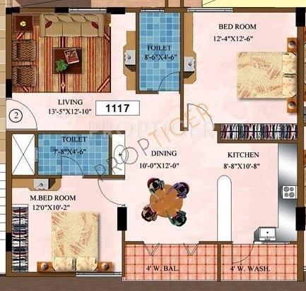 DSR Naveen Lakeside (2BHK+2T (1,117 sq ft) 1117 sq ft)