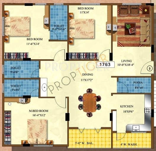 DSR Naveen Lakeside (3BHK+3T (1,763 sq ft)   Pooja Room 1763 sq ft)