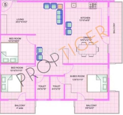 Floor Plan (3BHK+3T) Pioneer Developers Pioneer Green Woods Floor Plan (3BHK+3T)