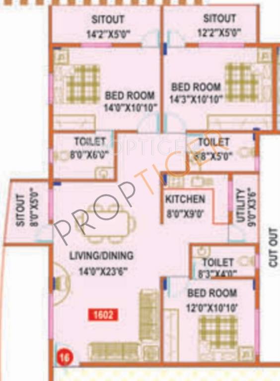 Mahaveer Wilton (3BHK+3T (1,602 sq ft) 1602 sq ft)